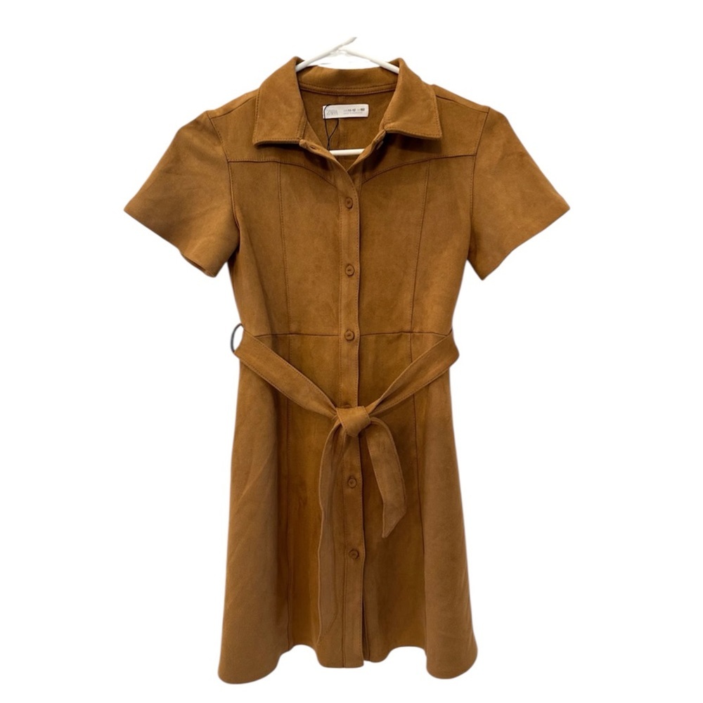 Zara little girls faux suede dress with waist tie NEW - Picture 2 of 6